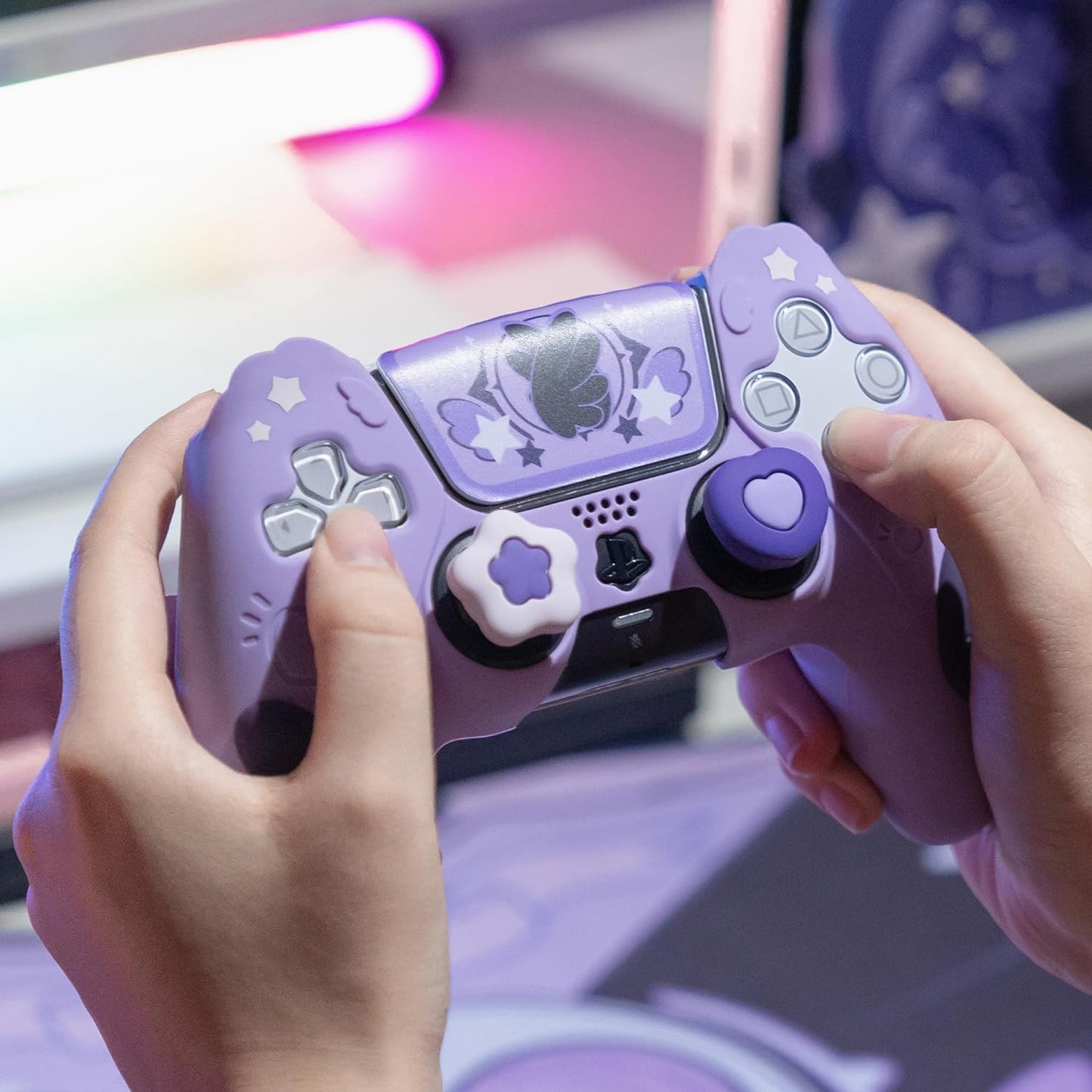 Purple Star Wings PS5 Controller Silicone Cover In hands