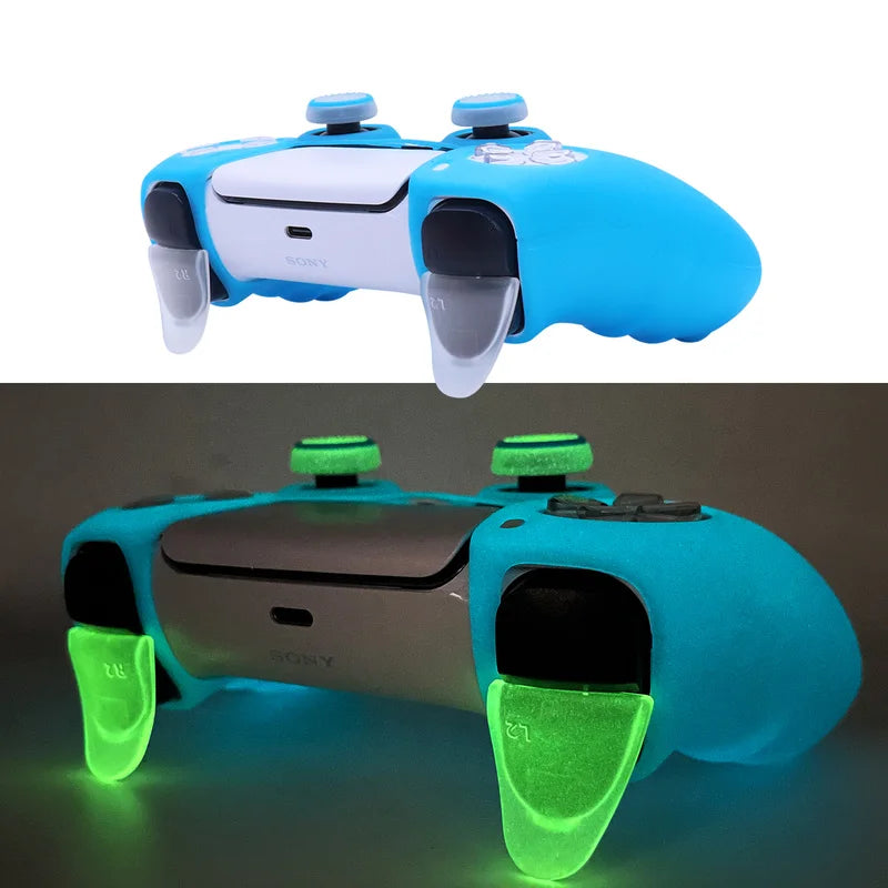 Blue Glow in Dark PS5 Controller Silicone Cover Flat 